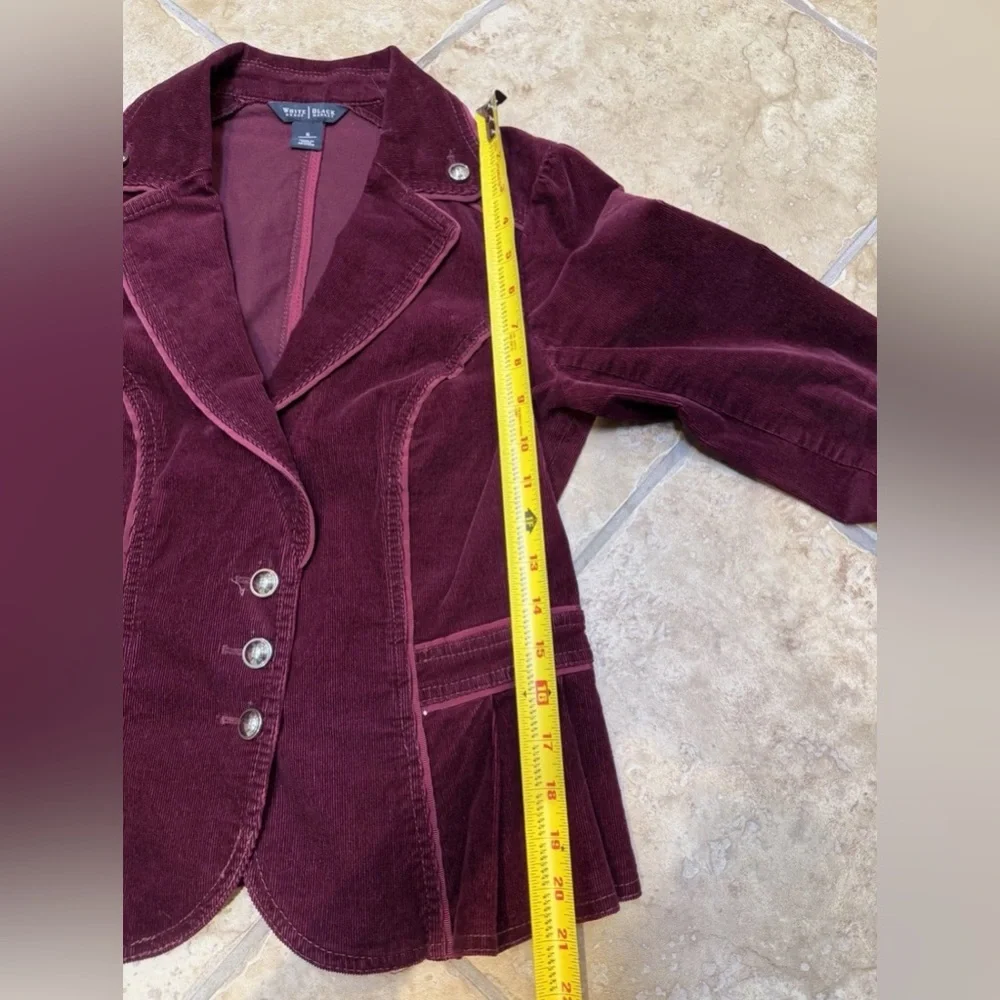 White House Black Market Dark Academia Wine Merlot Peplum Corduroy Jacket Size 6 - Picture 5 of 6